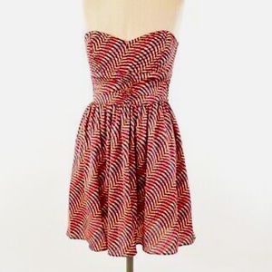 BAR III dress, silky, pink abstract print mini sweetheart dress